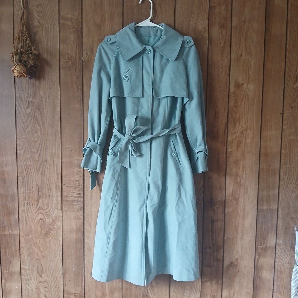 Vintage Aquamates Union Made Light Blue Trench Coat Womens size Small